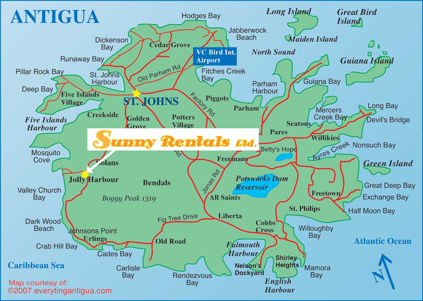 Map Sunny Rentals in Antigua